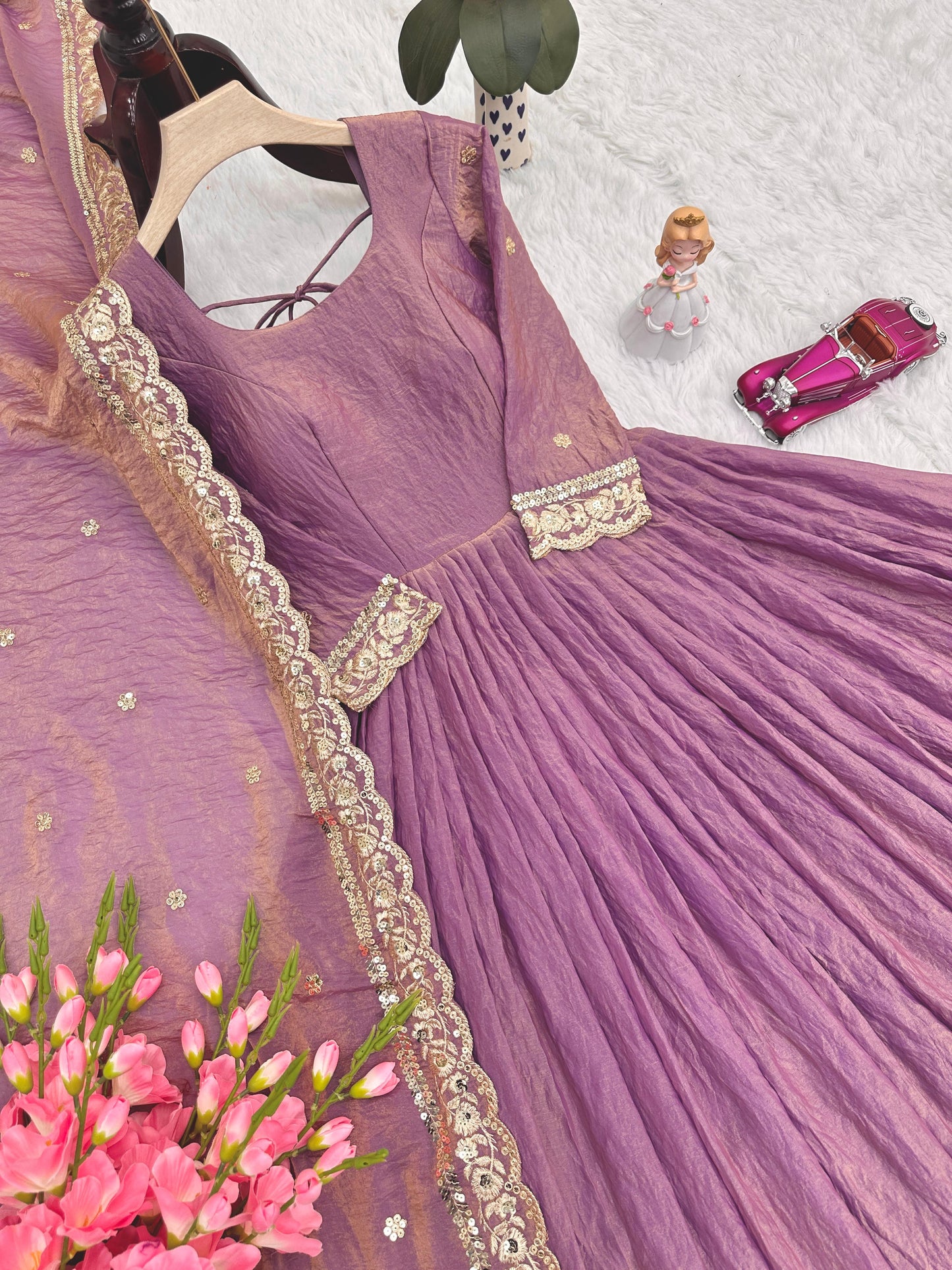 Purple Silk Embroiderd Embroidered Gown