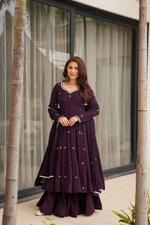Deep Purple Embroidered Georgette Gown with Plazzo