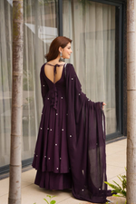 Deep Purple Embroidered Georgette Gown with Plazzo