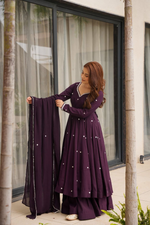 Deep Purple Embroidered Georgette Gown with Plazzo
