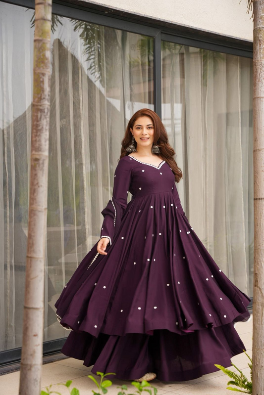 Deep Purple Embroidered Georgette Gown with Plazzo