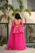 Rani Pink Banarsi Silk Sharara Suit Set