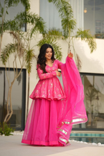 Rani Pink Banarsi Silk Sharara Suit Set