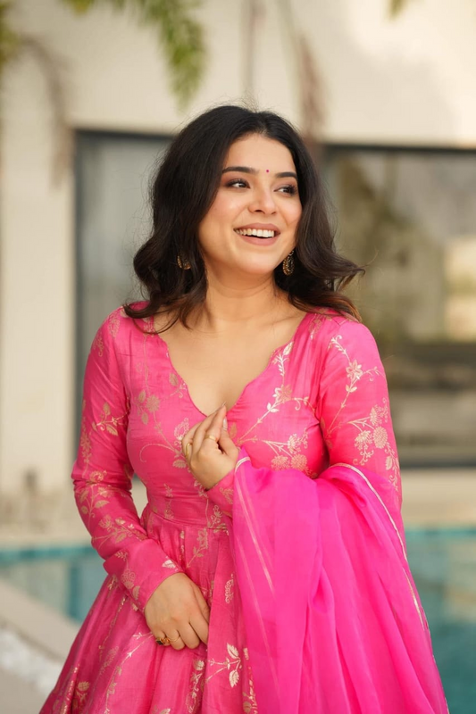 Rani Pink Banarsi Silk Sharara Suit Set