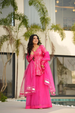 Rani Pink Banarsi Silk Sharara Suit Set