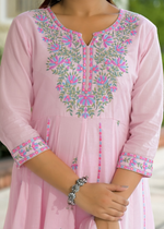 Mul Cotton Baby Pink Embroidered Anarkali Suit