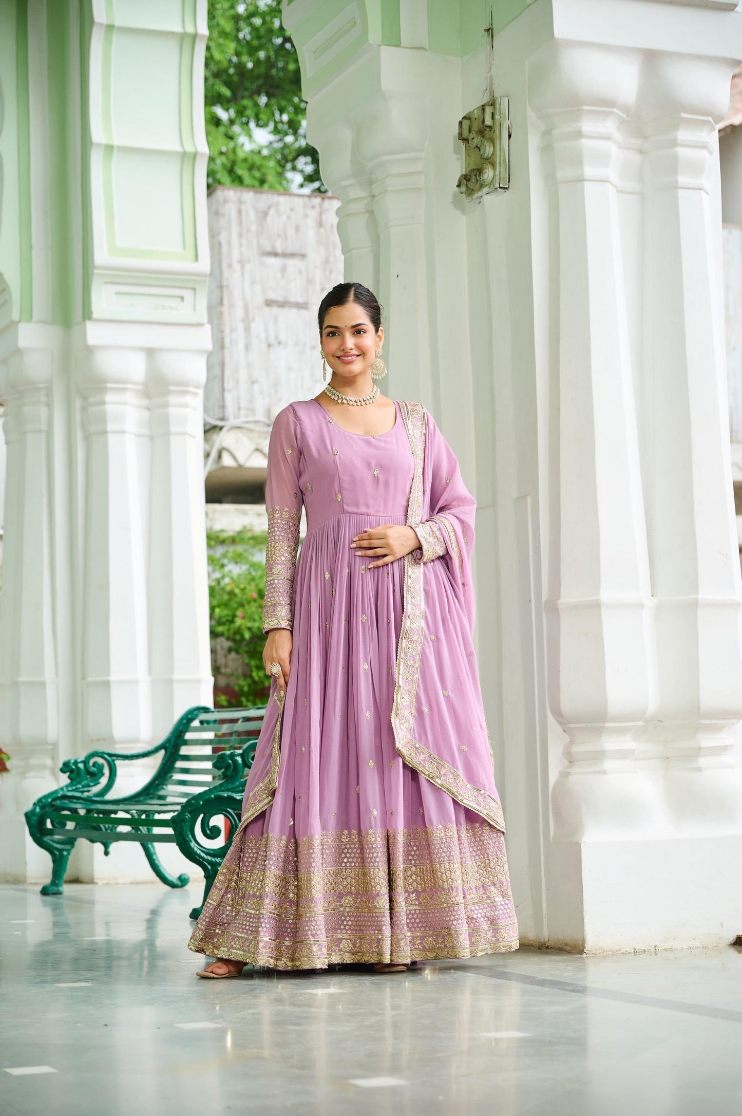 Lavender Georgette Embroidered Gown