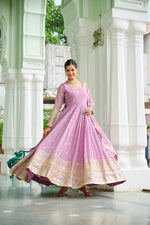 Lavender Georgette Embroidered Gown