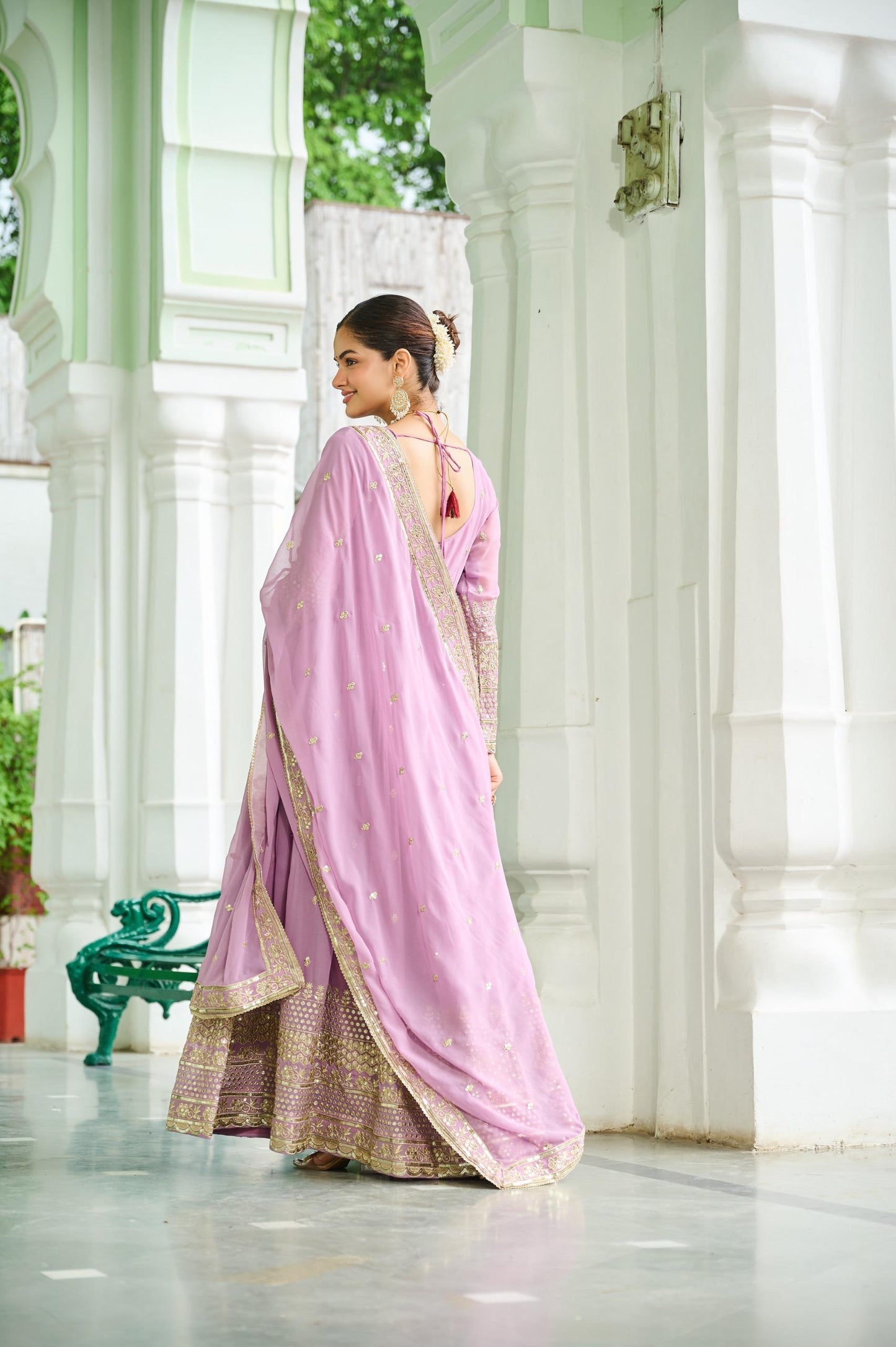 Lavender Georgette Embroidered Gown