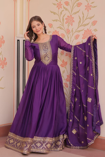 Purple Embroidered Georgette Gown