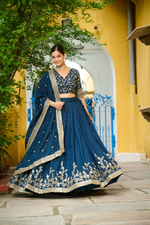 Vichitra Silk Sequins Embroidered Lehenga- Semi Stitched