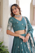 Teal Vichitra Silk With Sequins & Zari Multi Embroidered Lehenga