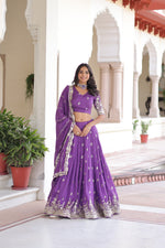Purple Vichitra Silk With Sequins & Zari Multi Embroidered Lehenga
