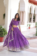 Purple Vichitra Silk With Sequins & Zari Multi Embroidered Lehenga