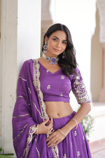 Purple Vichitra Silk With Sequins & Zari Multi Embroidered Lehenga