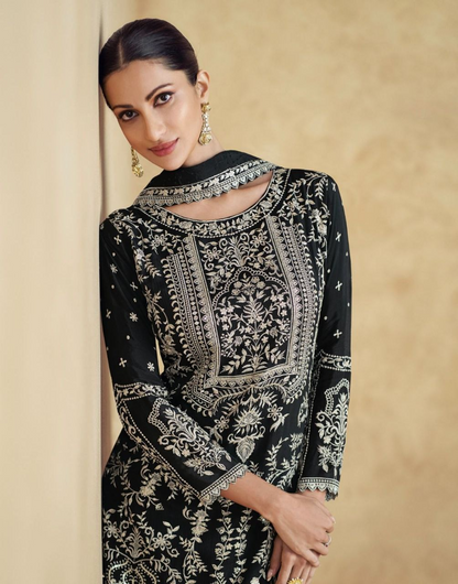 Chinon Silk Embroidered Sharara Suit (2 Colors)