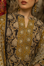 Black Bagru Hand Block Printed Cotton Kurta Pant & Dupatta Set