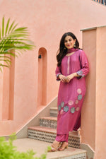 Rose Pink Mul Chanderi Kurta Set With Applique Work