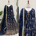 Blue Georgette Thread Sequence Work Festive Gown