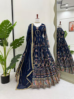 Blue Georgette Thread Sequence Work Festive Gown