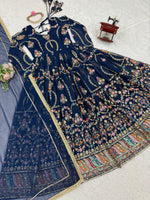 Blue Georgette Thread Sequence Work Festive Gown