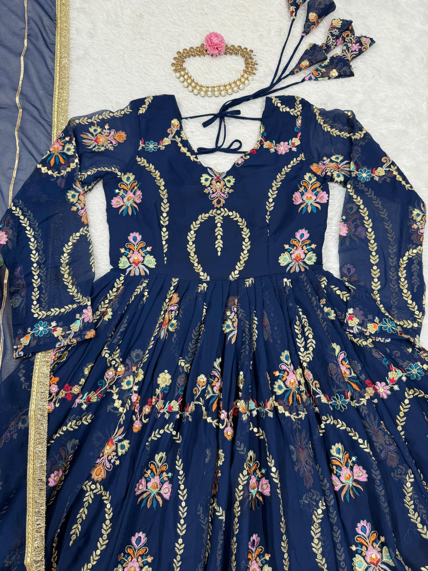 Blue Georgette Thread Sequence Work Festive Gown