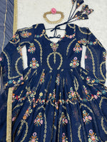 Blue Georgette Thread Sequence Work Festive Gown