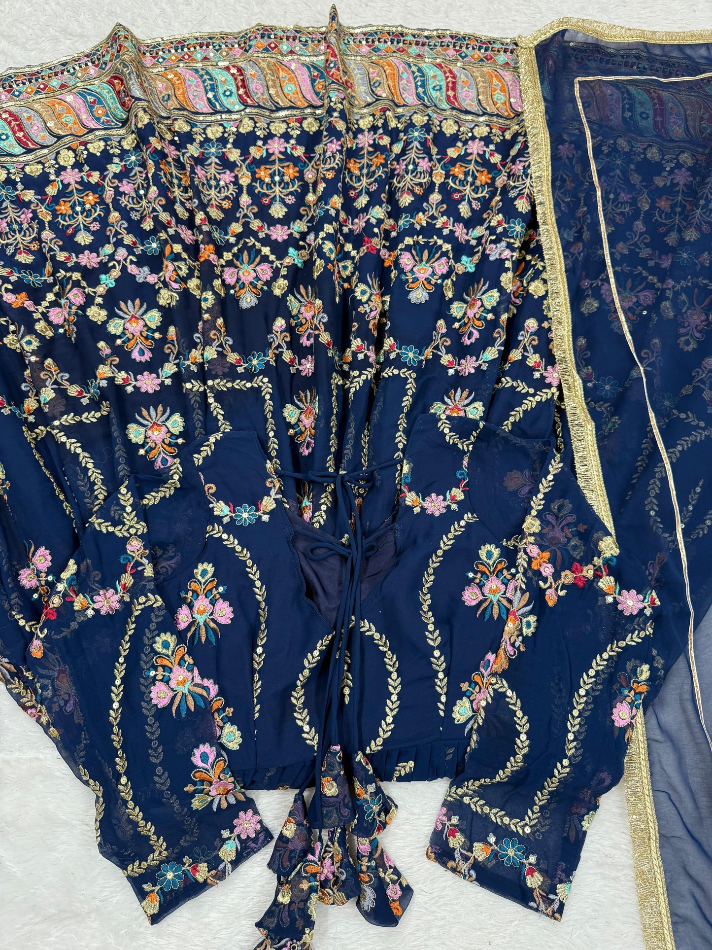 Blue Georgette Thread Sequence Work Festive Gown