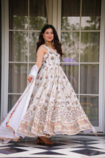 White Georgette Thread Sequence Work Festive Gown