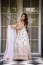 White Georgette Thread Sequence Work Festive Gown