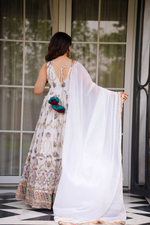 White Georgette Thread Sequence Work Festive Gown