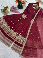 Red Georgette Embroidered Festive Gown