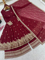 Red Georgette Embroidered Festive Gown