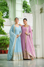 Lavender Georgette Embroidered Gown