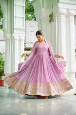Lavender Georgette Embroidered Gown