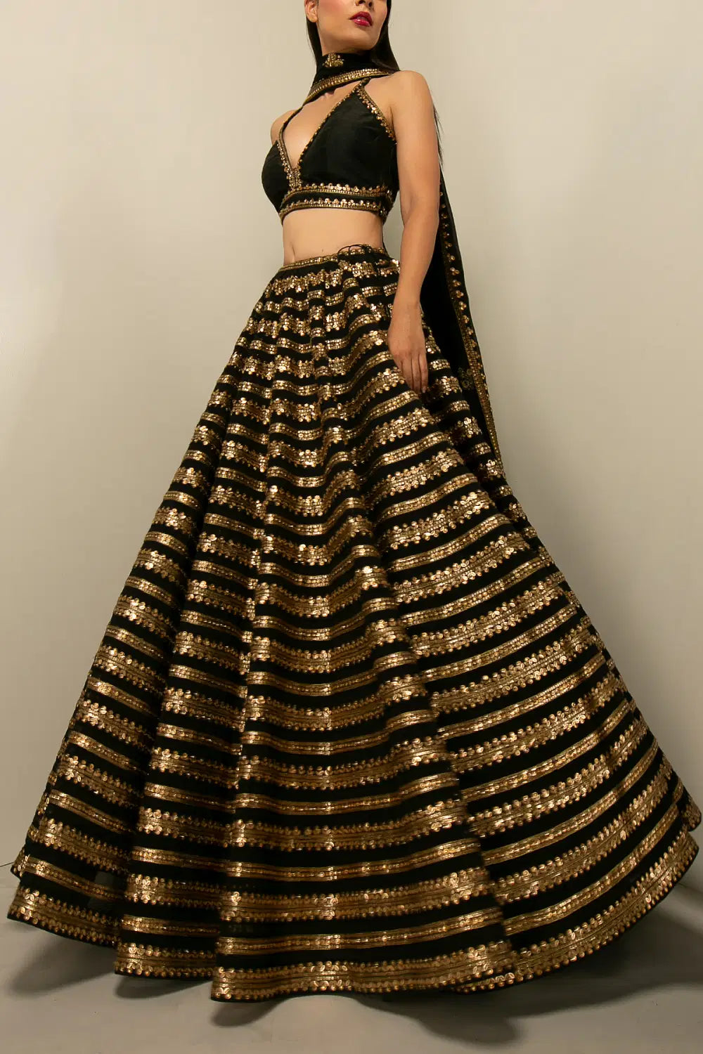 Gold and Black  Kasturi Silk Work Party Wear Lehenga