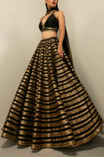 Gold and Black  Kasturi Silk Work Party Wear Lehenga