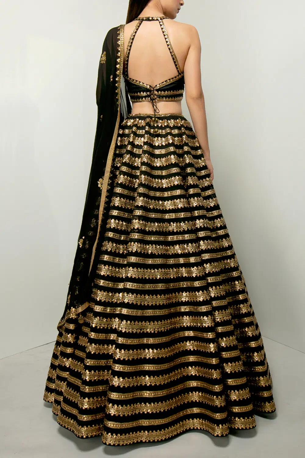 Gold and Black  Kasturi Silk Work Party Wear Lehenga