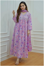 Floral Cotton Printed Nyra Cut Kurta Pant & Dupatta