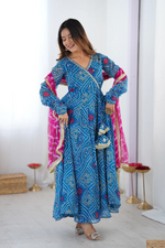 Blue Georgette Bandhani Anarkali Suit