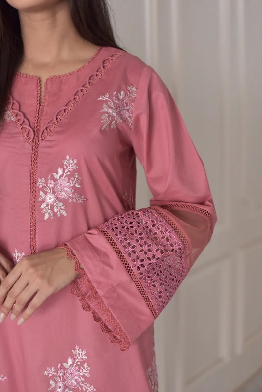 Pink Pastel Roman Silk Embroidered Kurta Pant & Dupatta