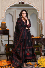 Cotton Sequence Katha Printed & Embroidered Angrakha Anarkali Suit