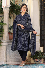 Cotton Bandhej Printed Hand & Lace Work Kurti Pant & Dupatta