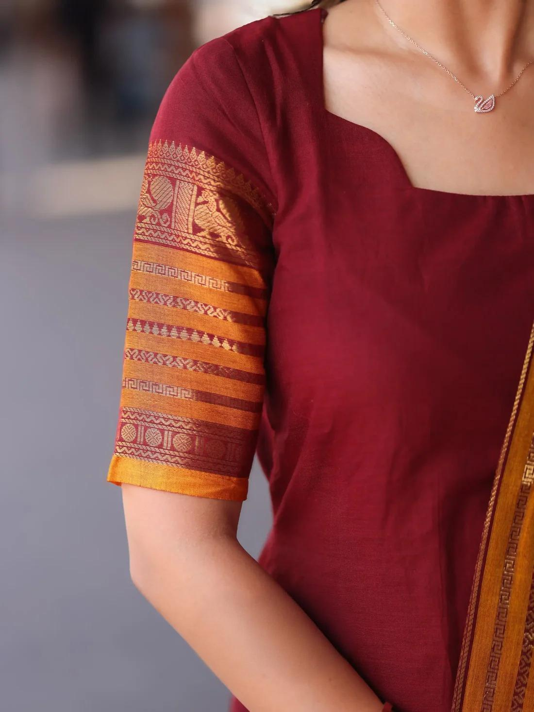 Maroon & Mustard Orange Kanchi Cotton Kurta Set