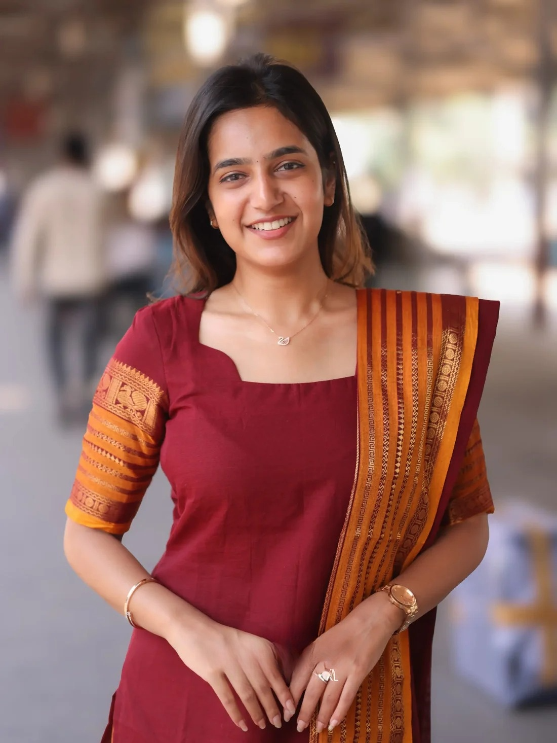 Maroon & Mustard Orange Kanchi Cotton Kurta Set