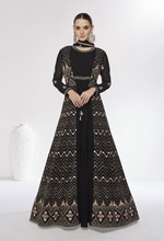 Black Georgette Embroidered Lace Work Festive Gown