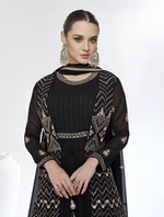 Black Georgette Embroidered Lace Work Festive Gown