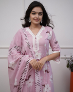 Pink Floral Printed Kurta Pant & Dupatta