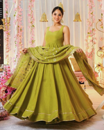 Chinon Embroidered Sequence Work Festive Gown With Bottom & Dupatta