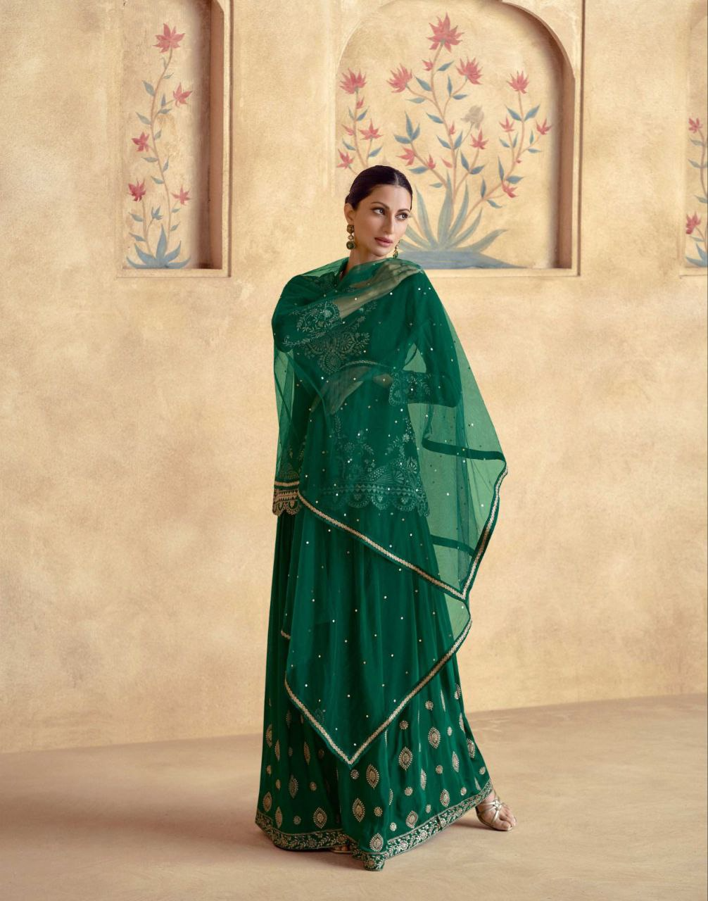 Chinon Silk Embroidered Sharara Suit